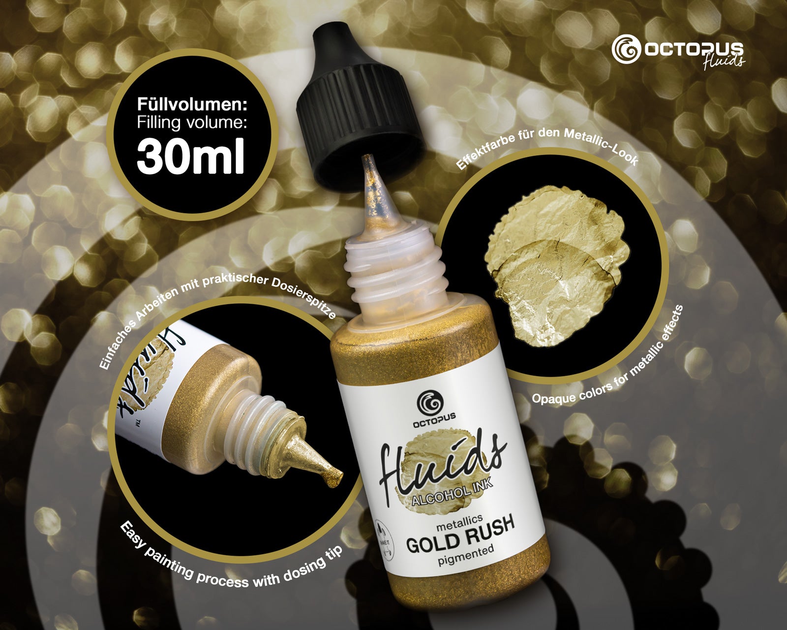 Octopus Fluids Alcohol Ink 30ml - Metallics Gold Rush