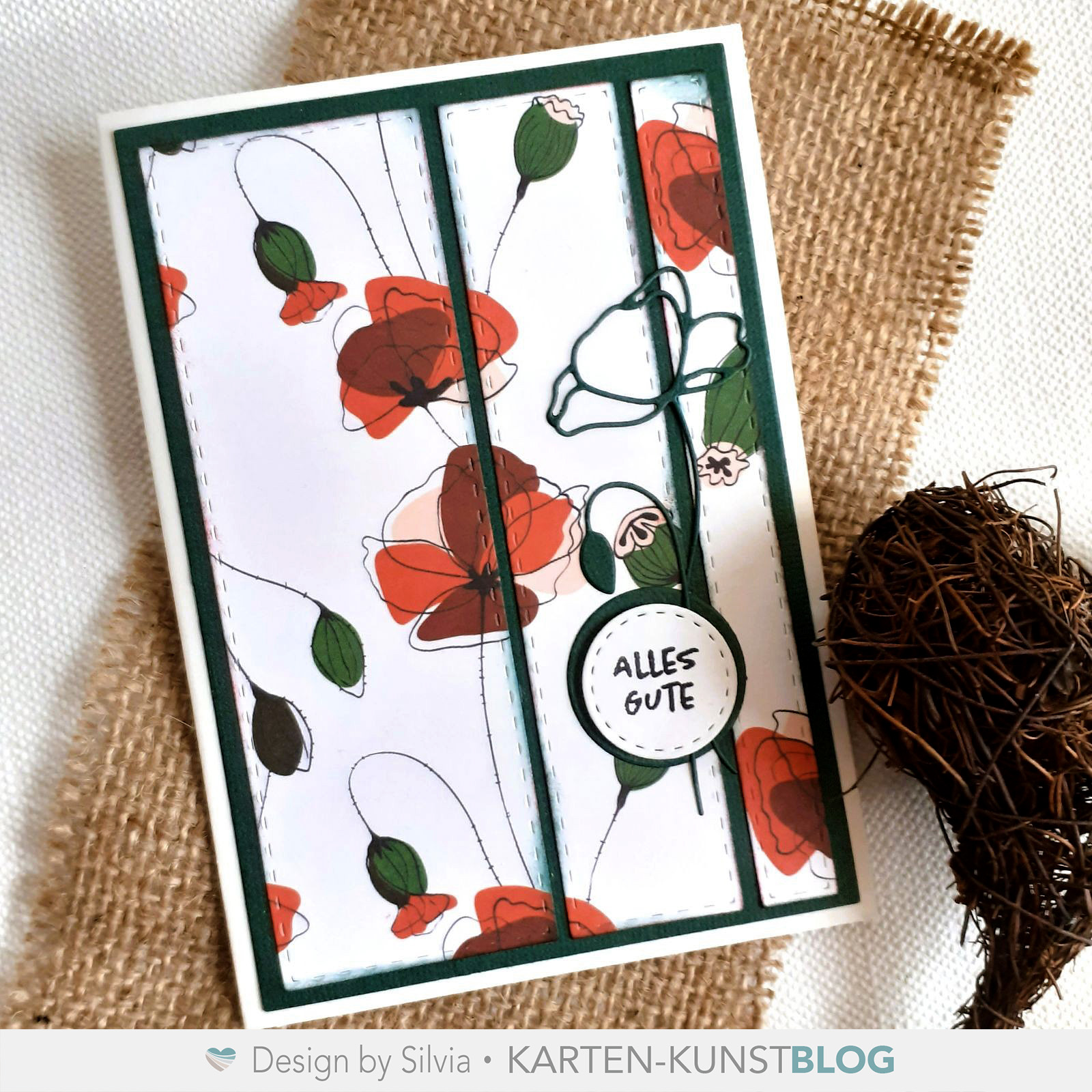 Triptychon mit Mohn – elegante Geburtstagskarte mit dem Card-Designer Nr. 2