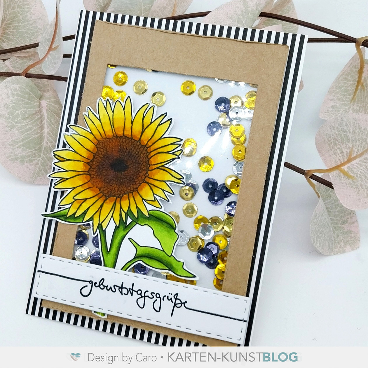 Sommerliche Shaker Karte mit Scribble Sunflowers
