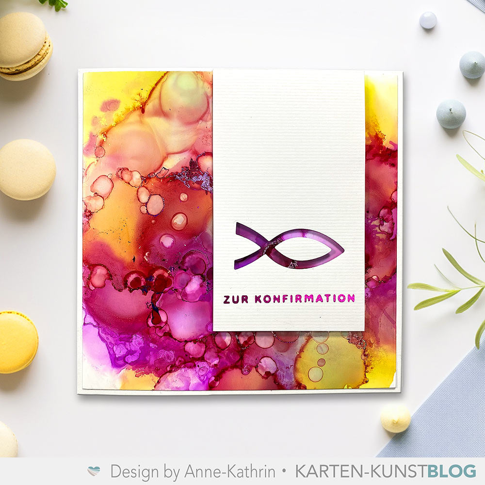 Bunte Konfirmations-Karte mit Fisch