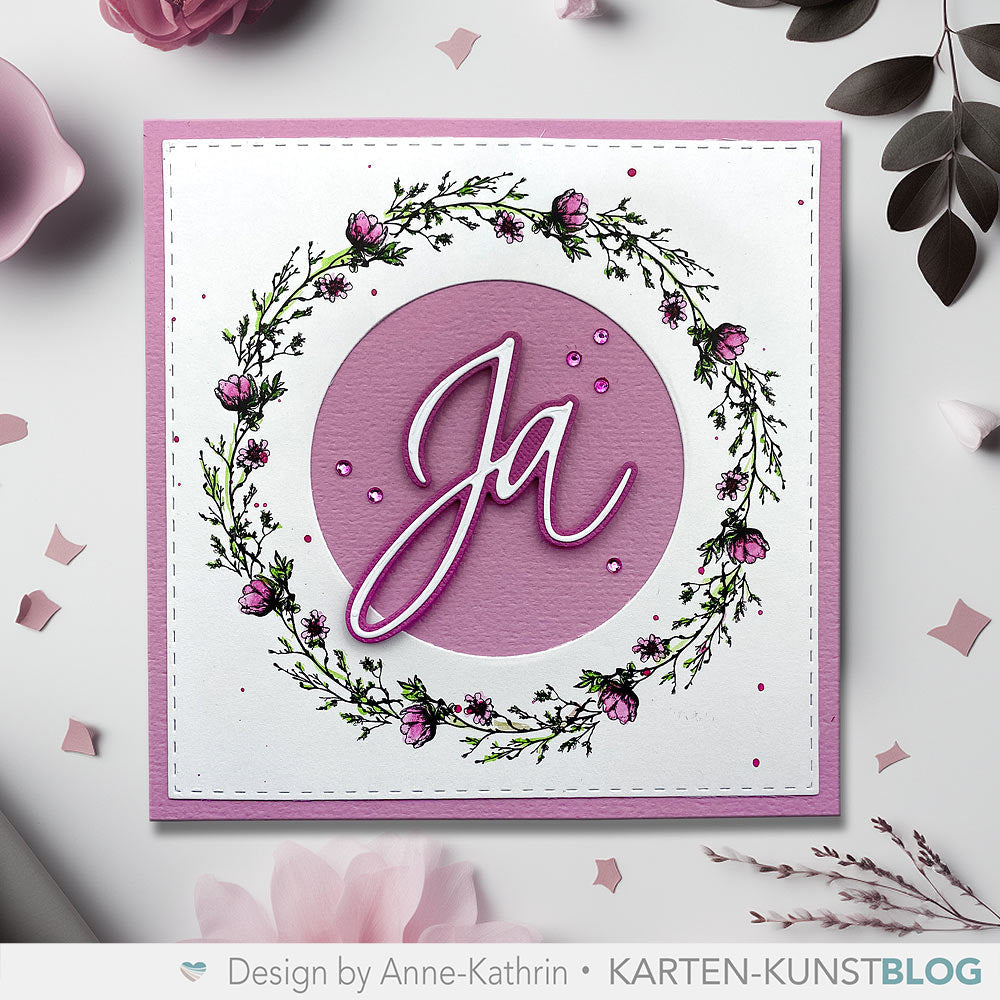 Romantische Hochzeitskarte mit Circulus8-Kranzmotiv