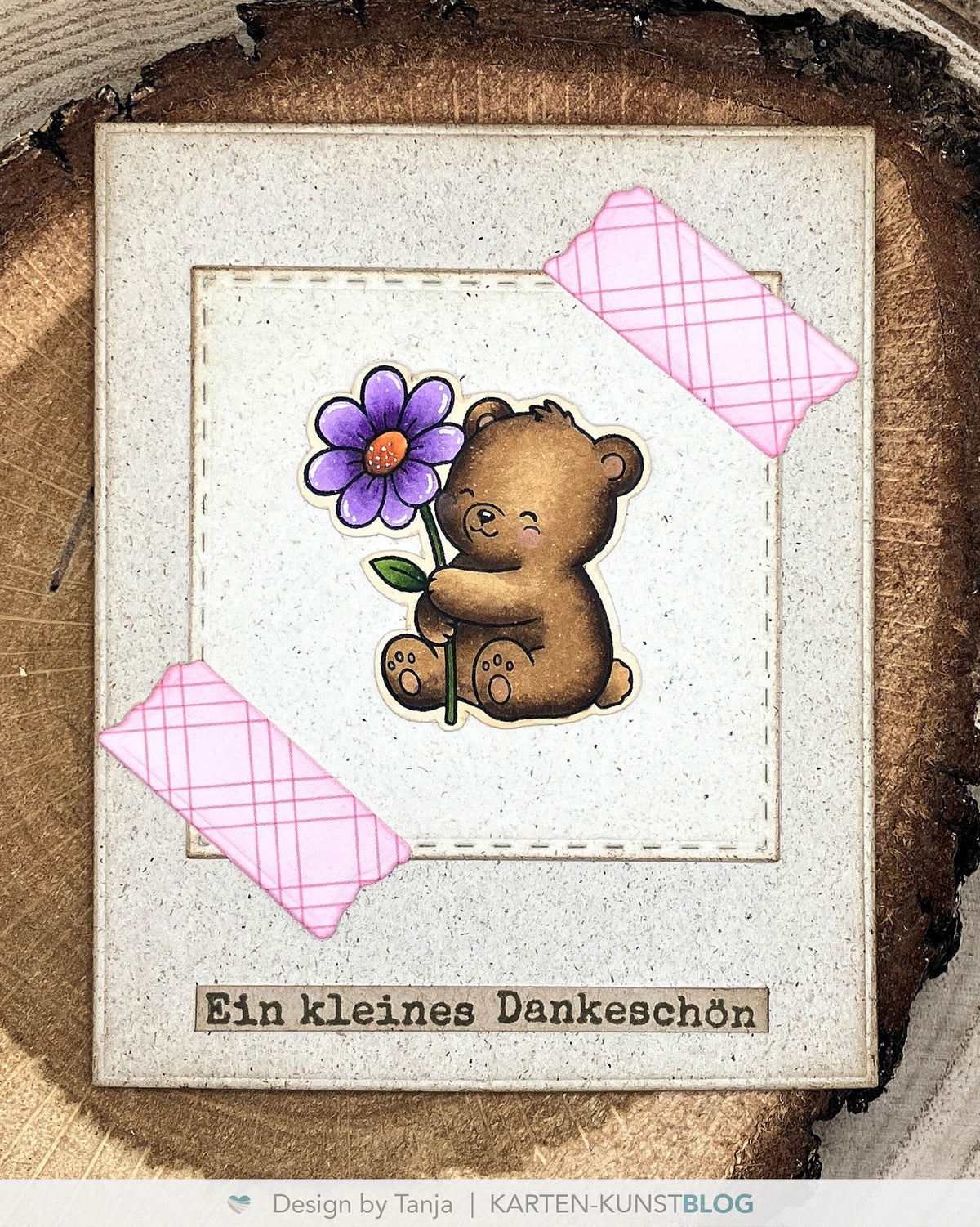 Dankeskarte mit Bär und Polaroid-Stanze