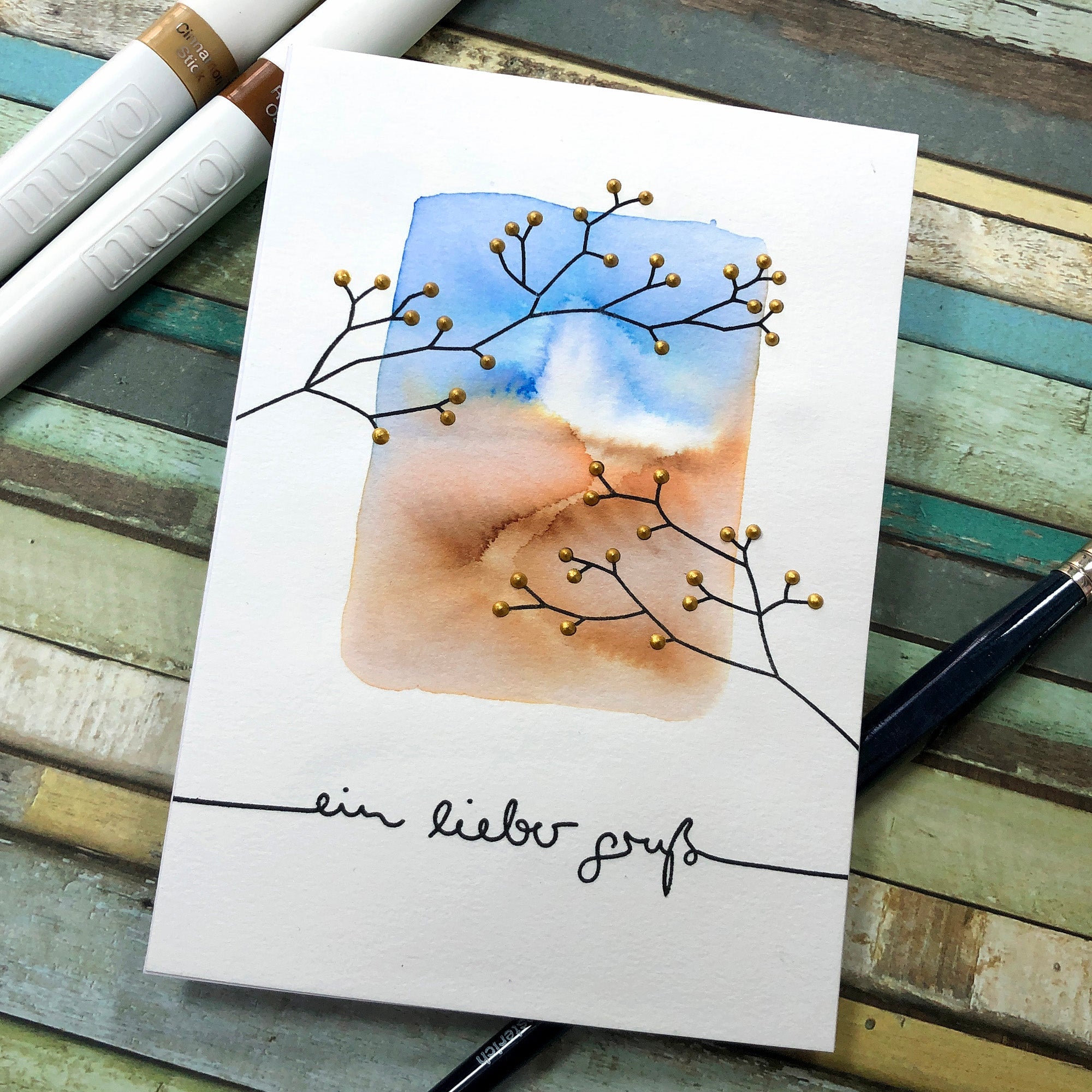 Karten-Kunst Anleitung #24 Hintergrund mit flüssigen Aquarellfarben