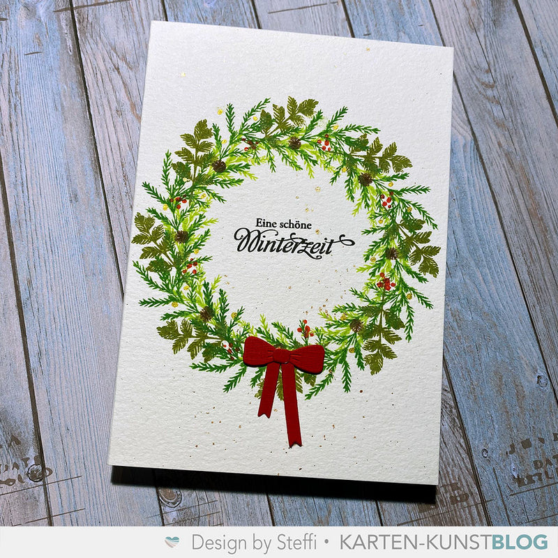 Winterliche Grüße im Kranz: Elegante Karte mit Circulus8 und Card Designer A6