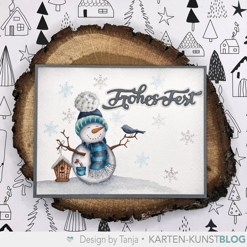 Weihnachtskarte mit lustigem Schneemann