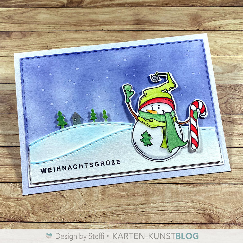 Zauberhafte Winterkarte mit Schneemann