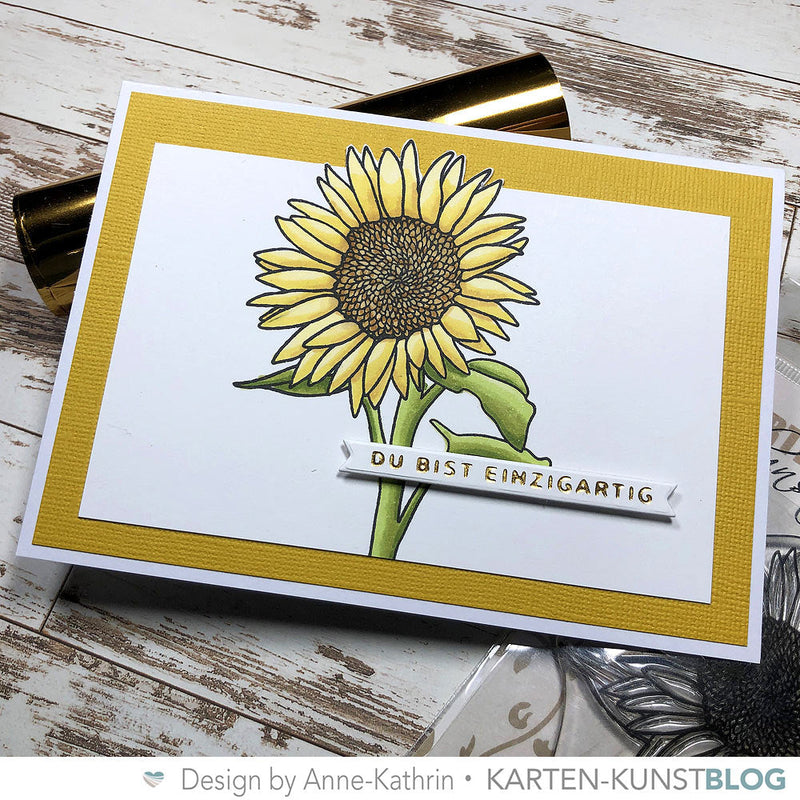 Karten-Kunst Skizze #KKSkizze003 – Sonnenblume coloriert mit Spectrum Noir Markern