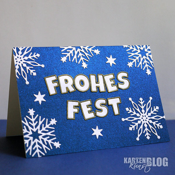 Frohes Fest - Fröhliche Weihnachtskarte in blau-weiß-gold