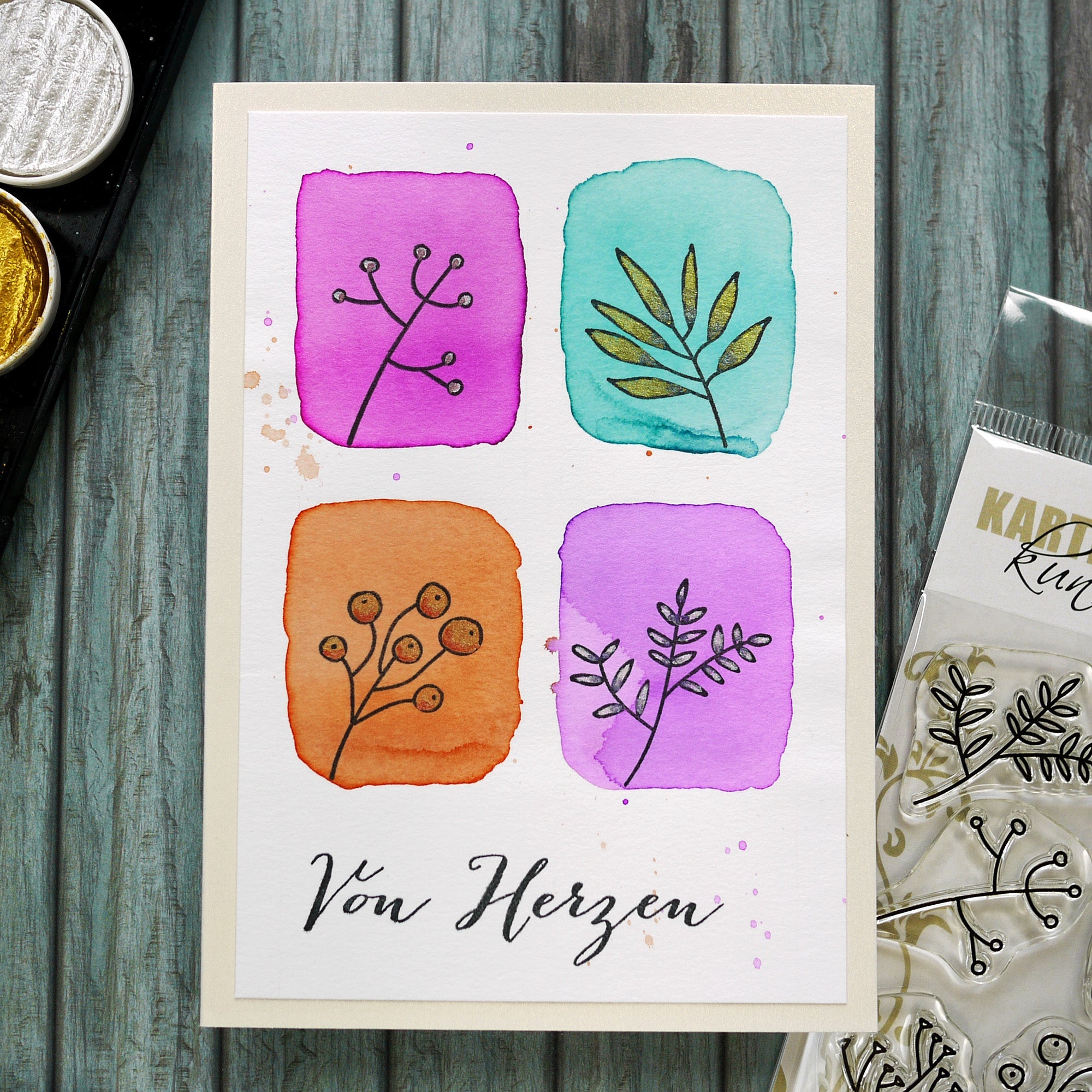 Karten-Kunst Quick Card Friday #64 – Doodle Blätter mit Wasserfarben