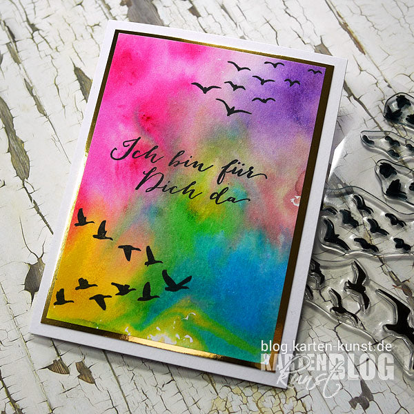 Karten-Kunst Quick Card Friday #52 - Bunter Brusho-Hintergrund per „Abklatsch“-Technik