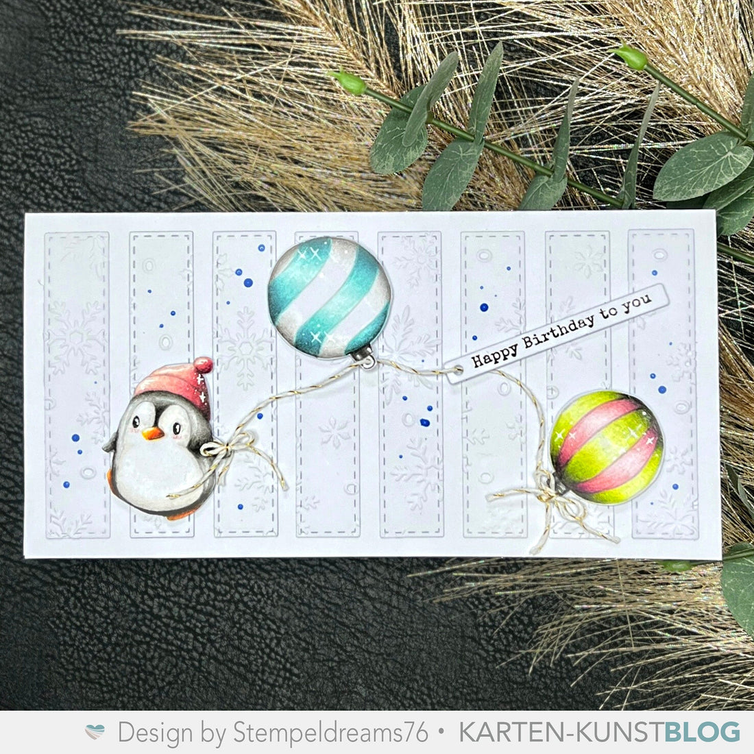 Winterliche Pinguin-Karte mit liebevoller Coloration