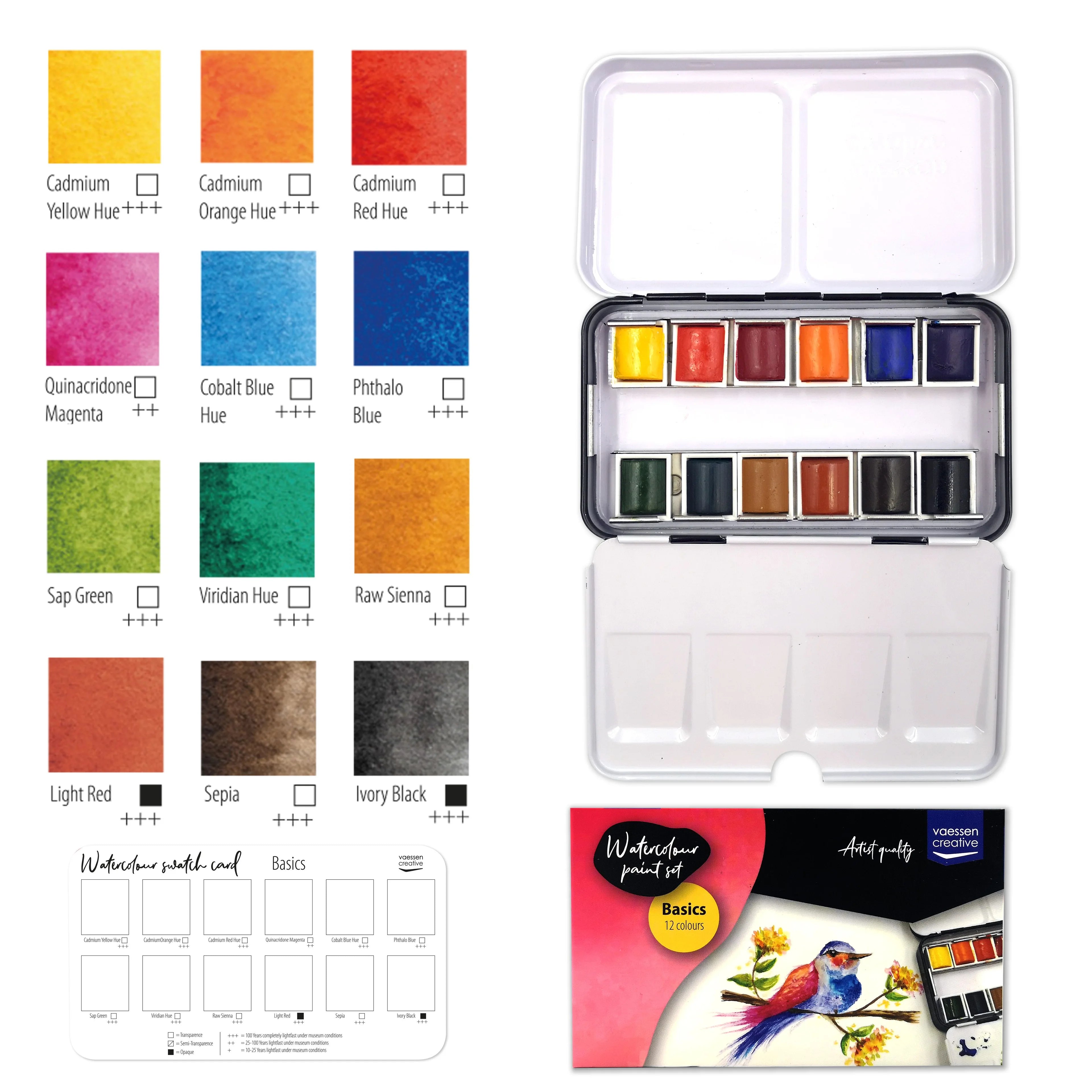 Vaessen Creative Aquarellfarben-Set Basis 12 Farben