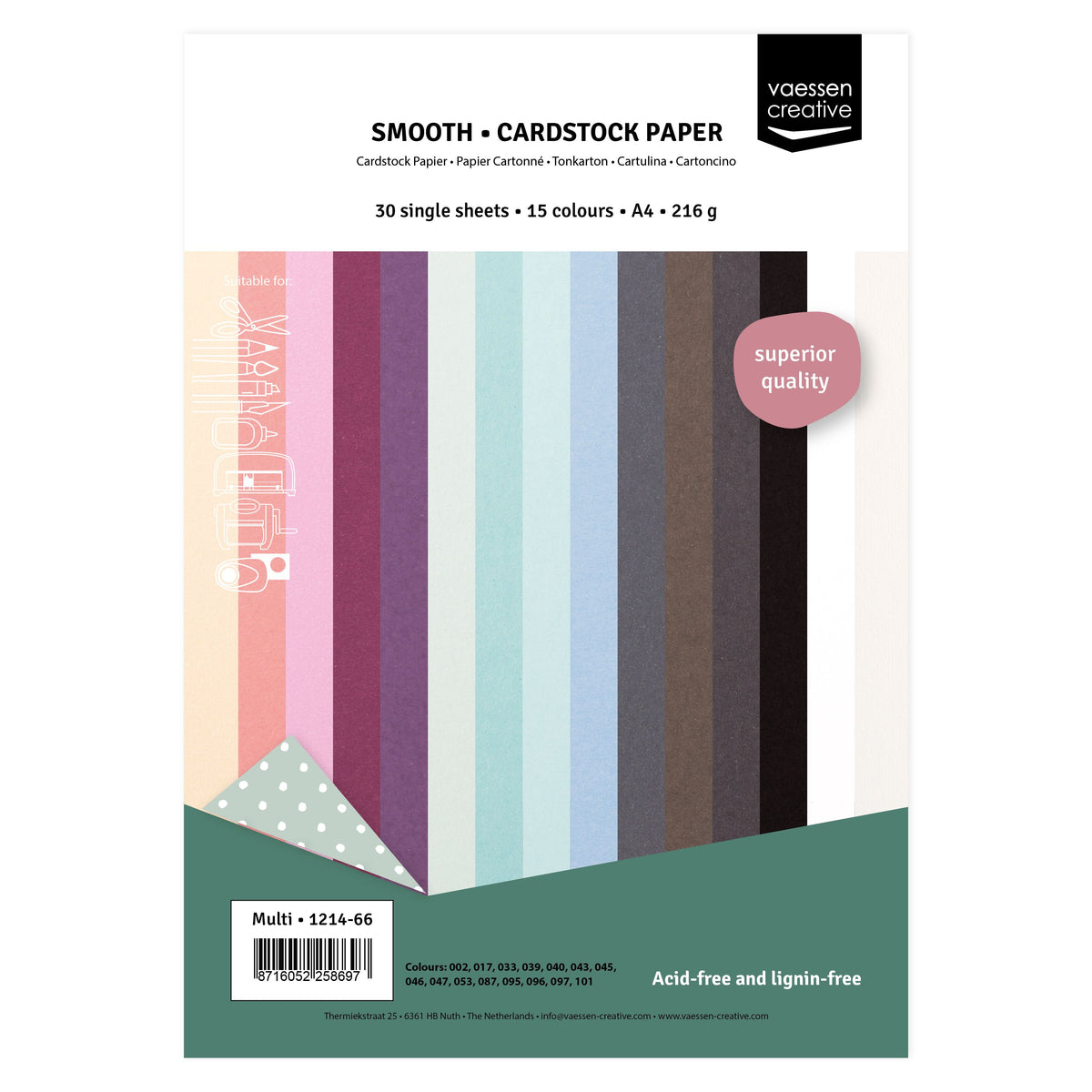 Vaessen Creative • Tonkarton 216g Glatt A5 Sortiment 30x / Mehrfarbig – Bild 3