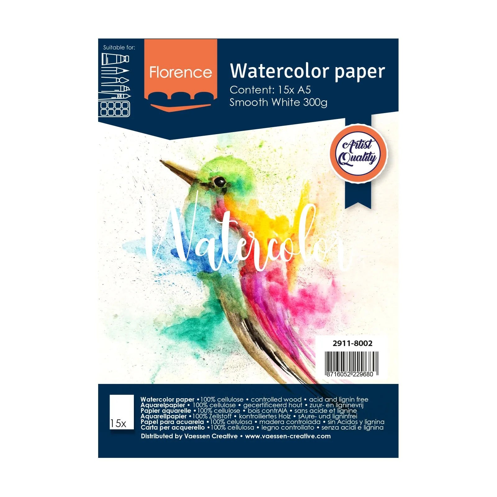 Florence Aquarellpapier Smooth White A5 15 Blatt 300g/m²