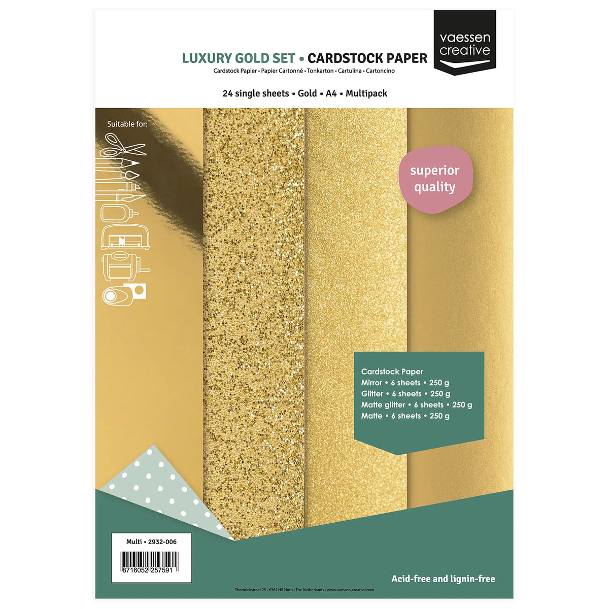 Vaessen Creative Cardstock A4 Gold-Mix 250g (24 Blatt)