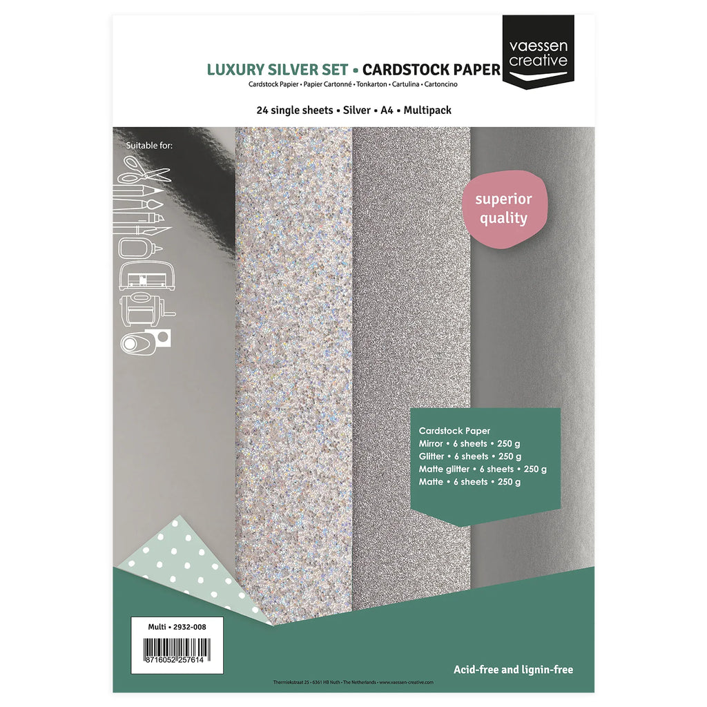 Vaessen Creative Cardstock A4 Silber-Mix 250g (24 Blatt)