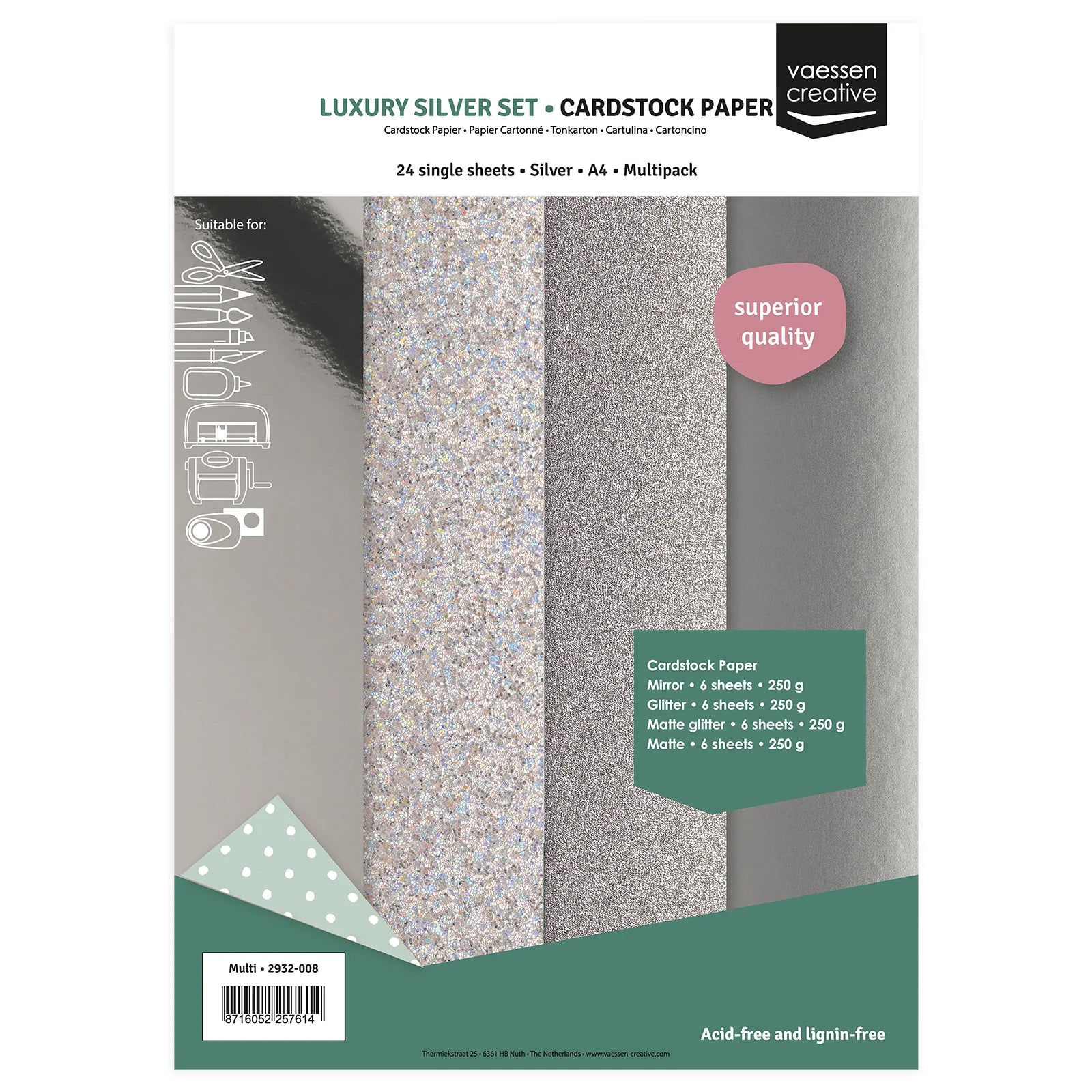 Vaessen Creative Cardstock A4 Silber-Mix 250g (24 Blatt)