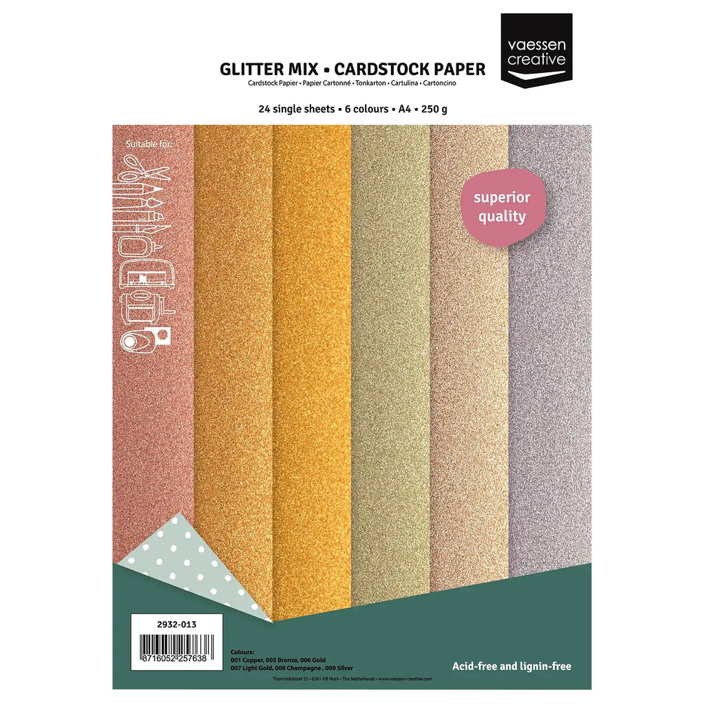 Vaessen Creative Glitzer-Cardstock A4 Metallics 250g (24 Blatt)