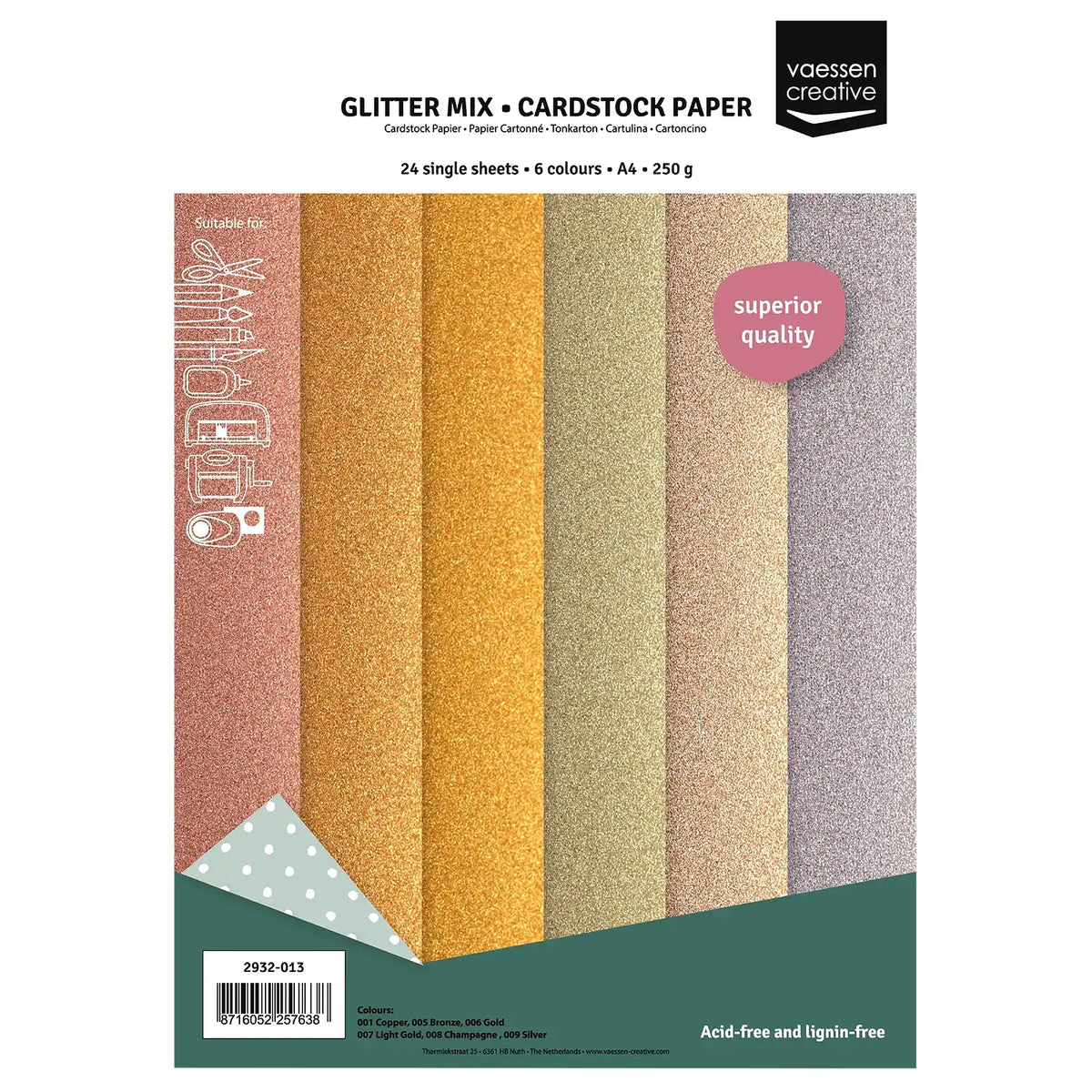 Vaessen Creative Glitzer-Cardstock A4 Metallics 250g (24 Blatt)
