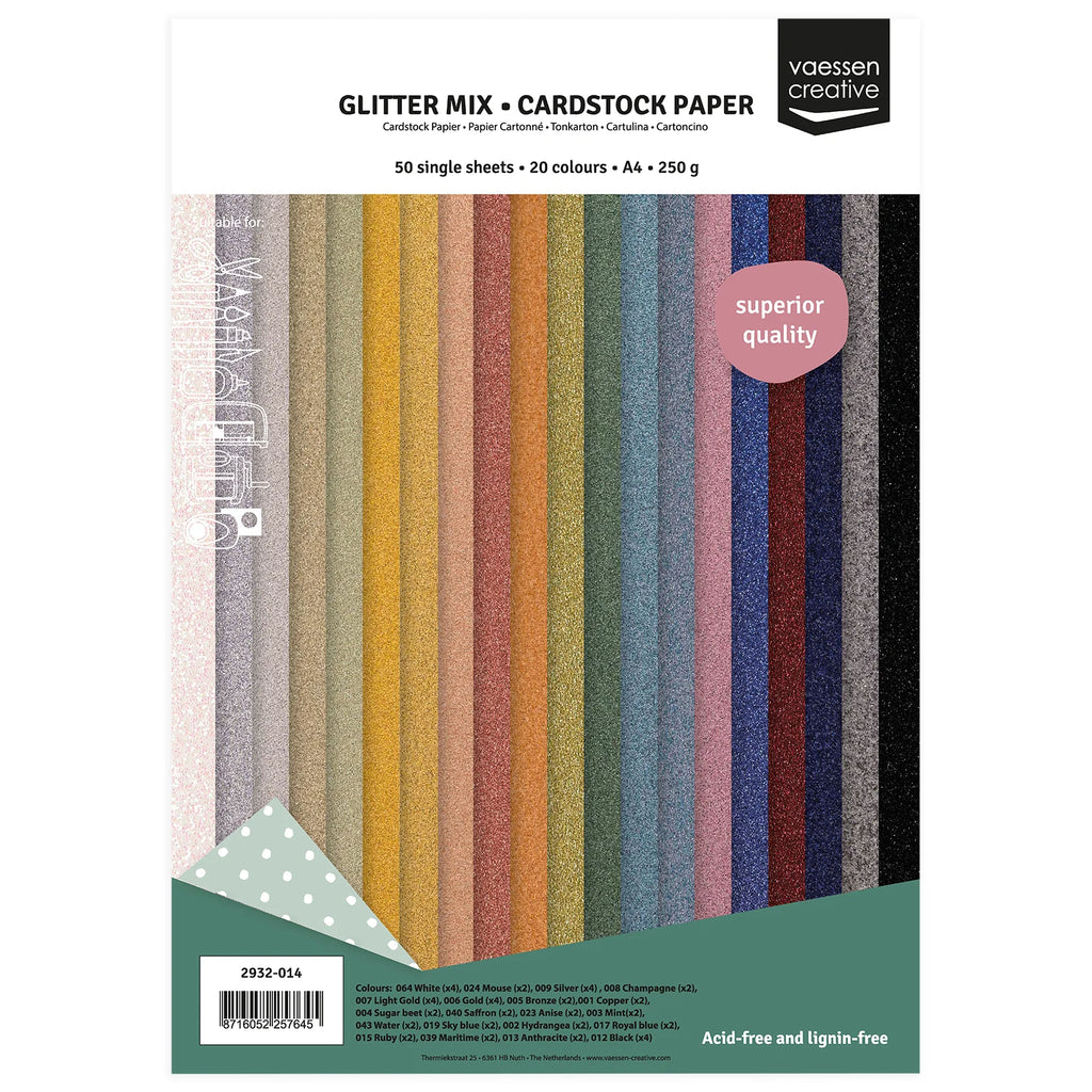 Vaessen Creative Glitzer-Cardstock A4 Farbmix 250g (50 Blatt)