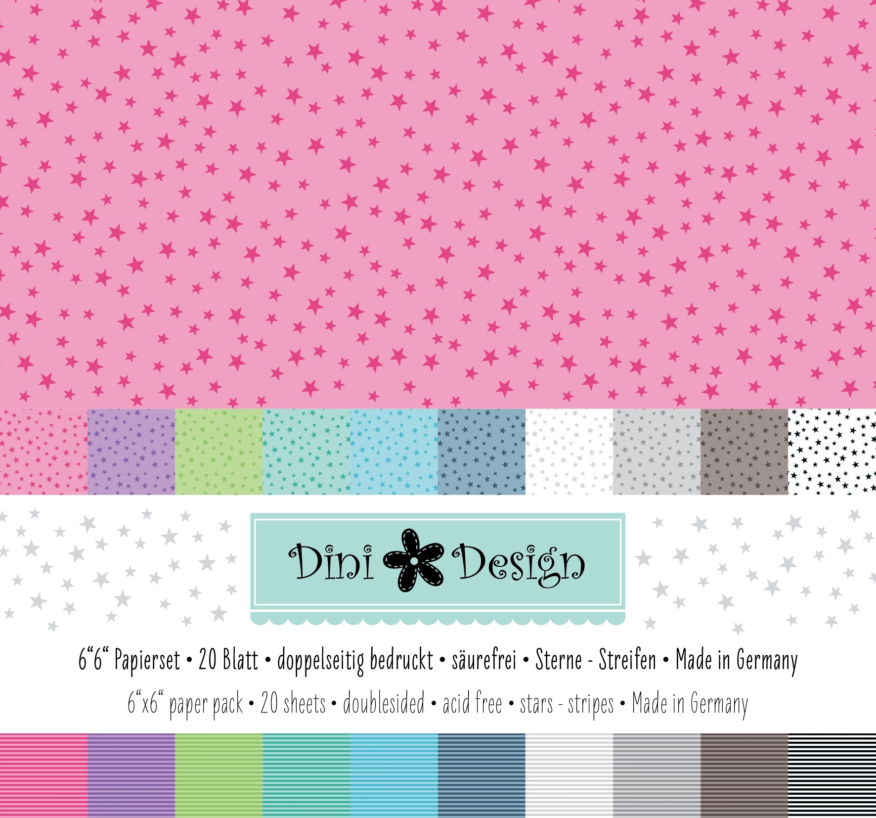 Dini Design 6x6 Papierset Sterne-Streifen