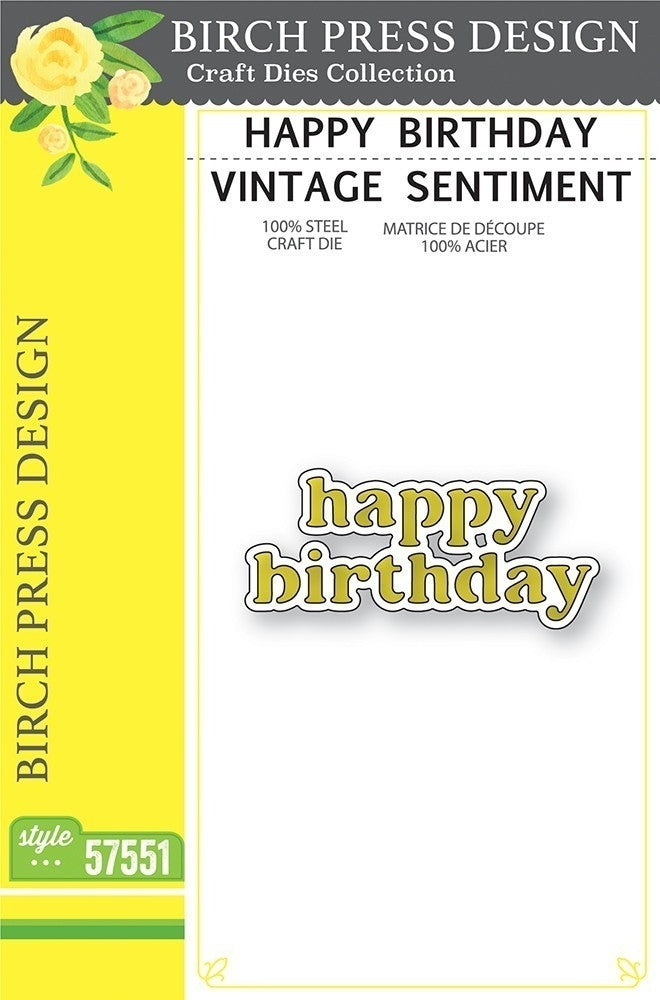 Birch Press Stanzschablone - 57551 Happy Birthday Vintage Sentiment