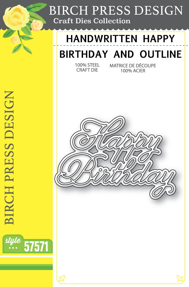 Birch Press Stanzschablone - 57571 Handwritten Happy Birthday and Outline