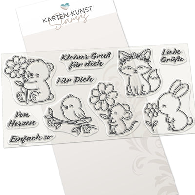 Karten-Kunst Clear Stamps KK-0300 - Tierische Blumengrüße