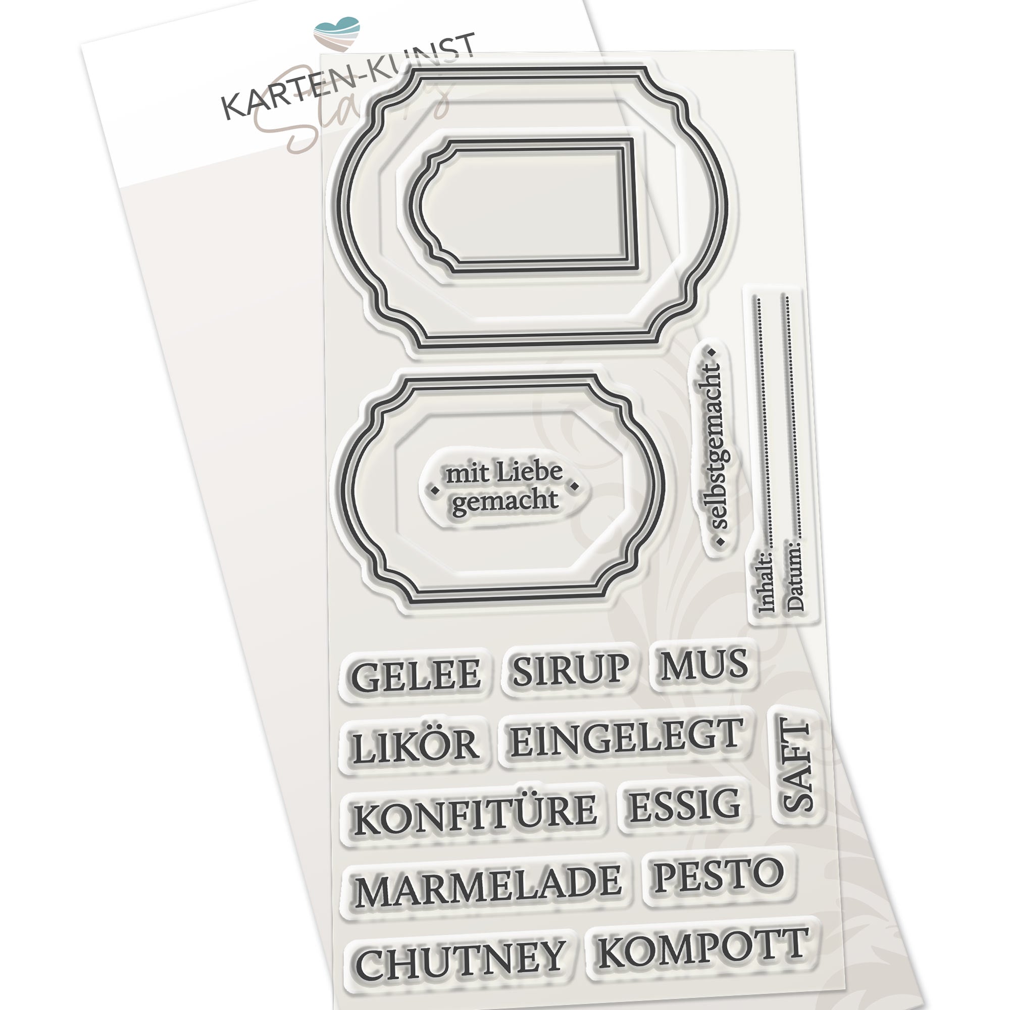 Karten-Kunst Stempel Worte & Sprüche deutsch - Apotheker-Etiketten: Eingemacht