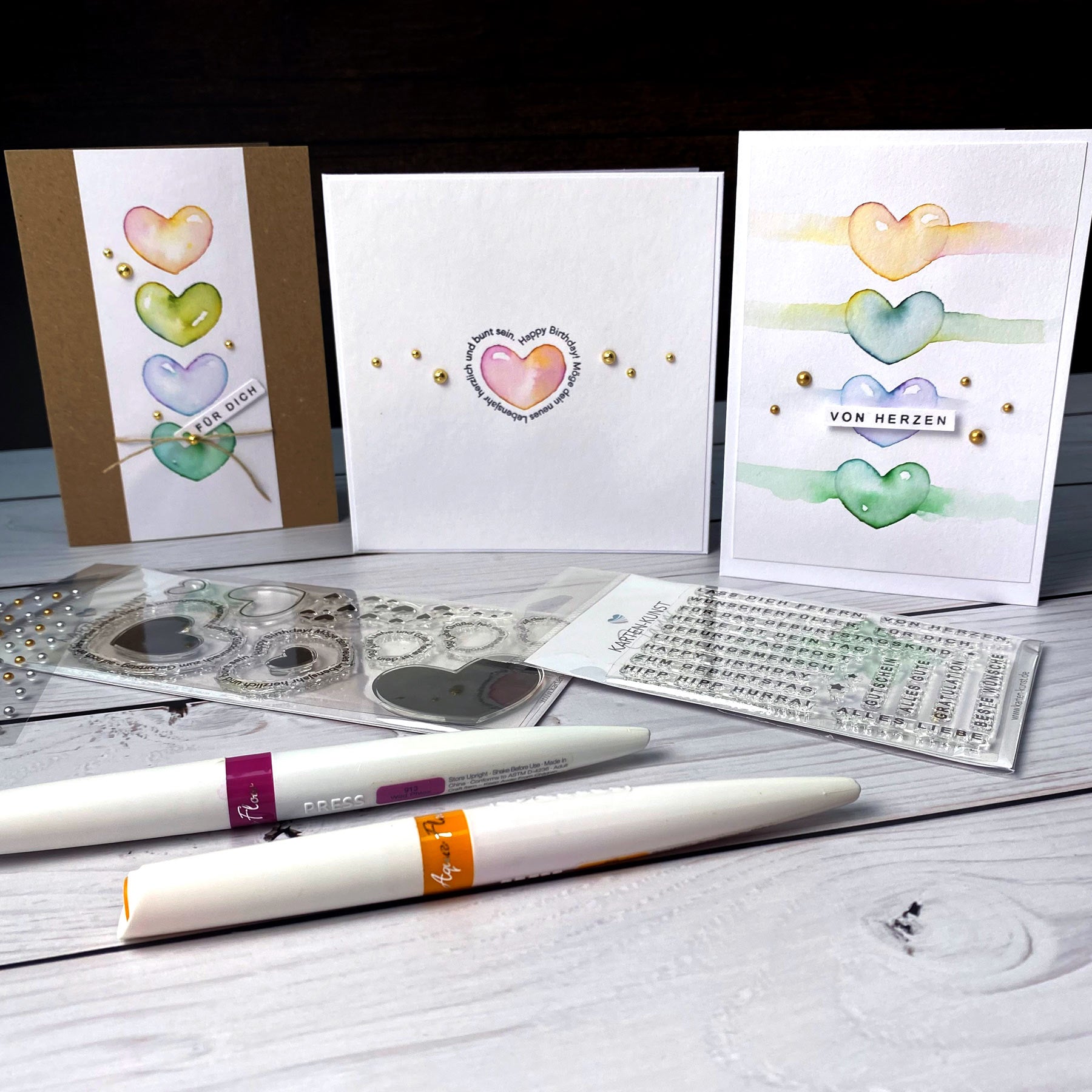 Kreativ-Bundle „Von Herzen – fließender Aquarell-Effekt“