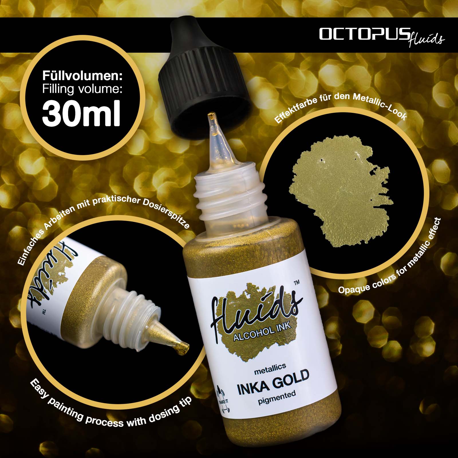 Octopus Fluids Alcohol Ink 30ml - Inka Gold