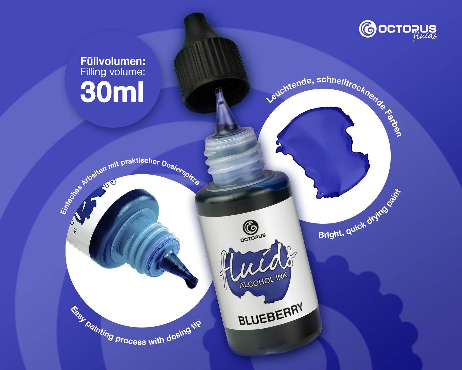 Octopus Fluids Alcohol Ink 30ml - Blueberry