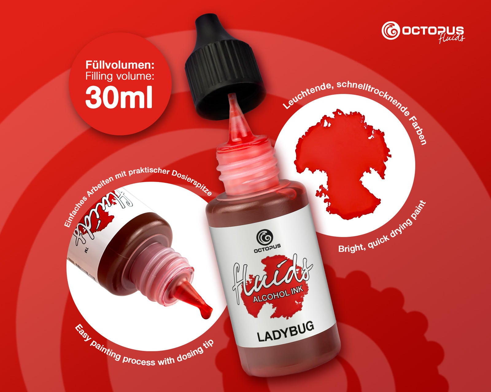Octopus Fluids Alcohol Ink 30ml - Ladybug