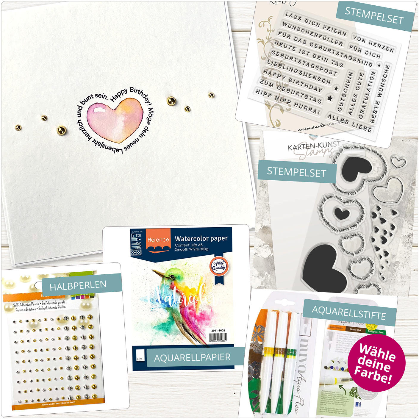 Kreativ-Bundle „Von Herzen – fließender Aquarell-Effekt“