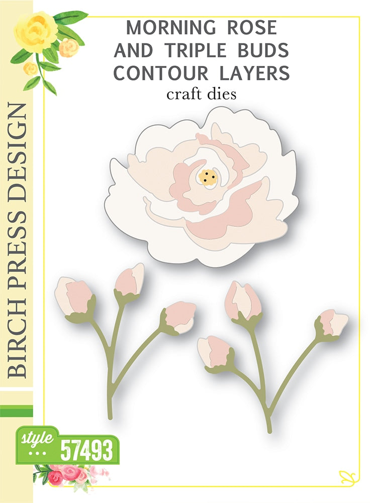 Birch Press Stanzschablone - Morning Rose and Triple Buds Contour Layers