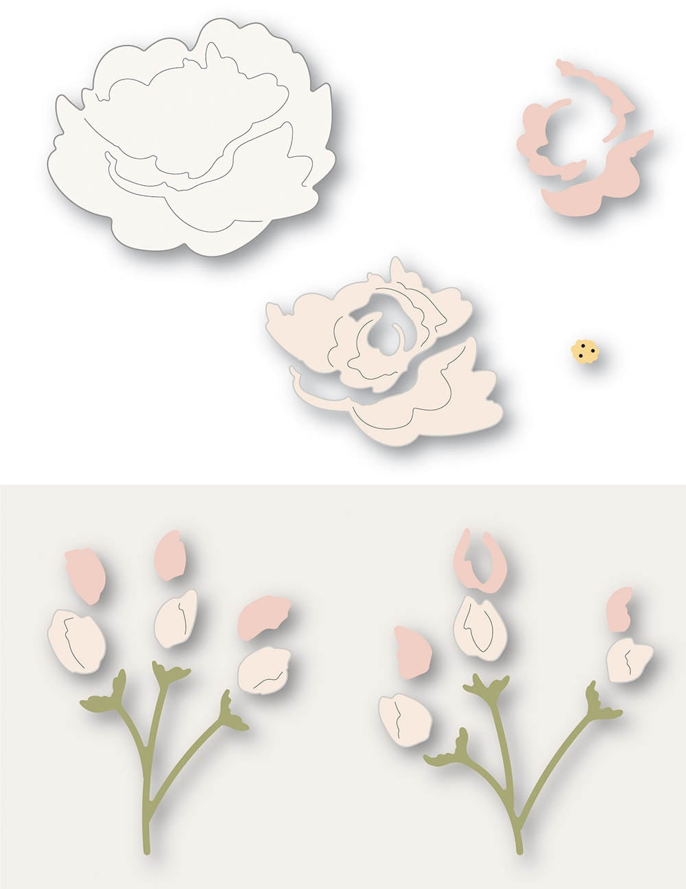 Birch Press Stanzschablone - Morning Rose and Triple Buds Contour Layers