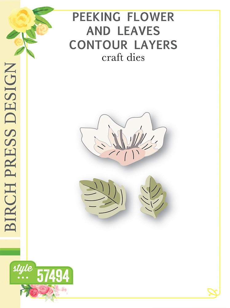Birch Press Stanzschablone - 57494 Peeking Flower and Leaves Contour Layers