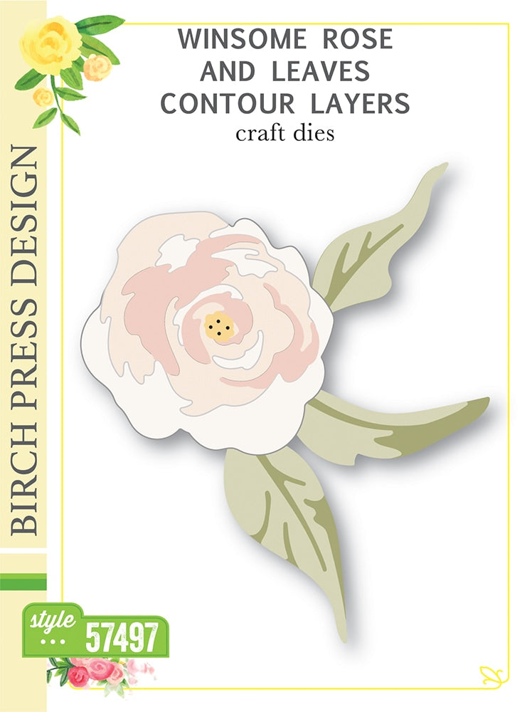 Birch Press Stanzschablone - Winsome Rose and Leaves Contour Layers