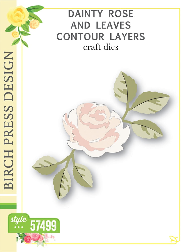 Birch Press Stanzschablone - Dainty Rose and Leaves Contour Layers