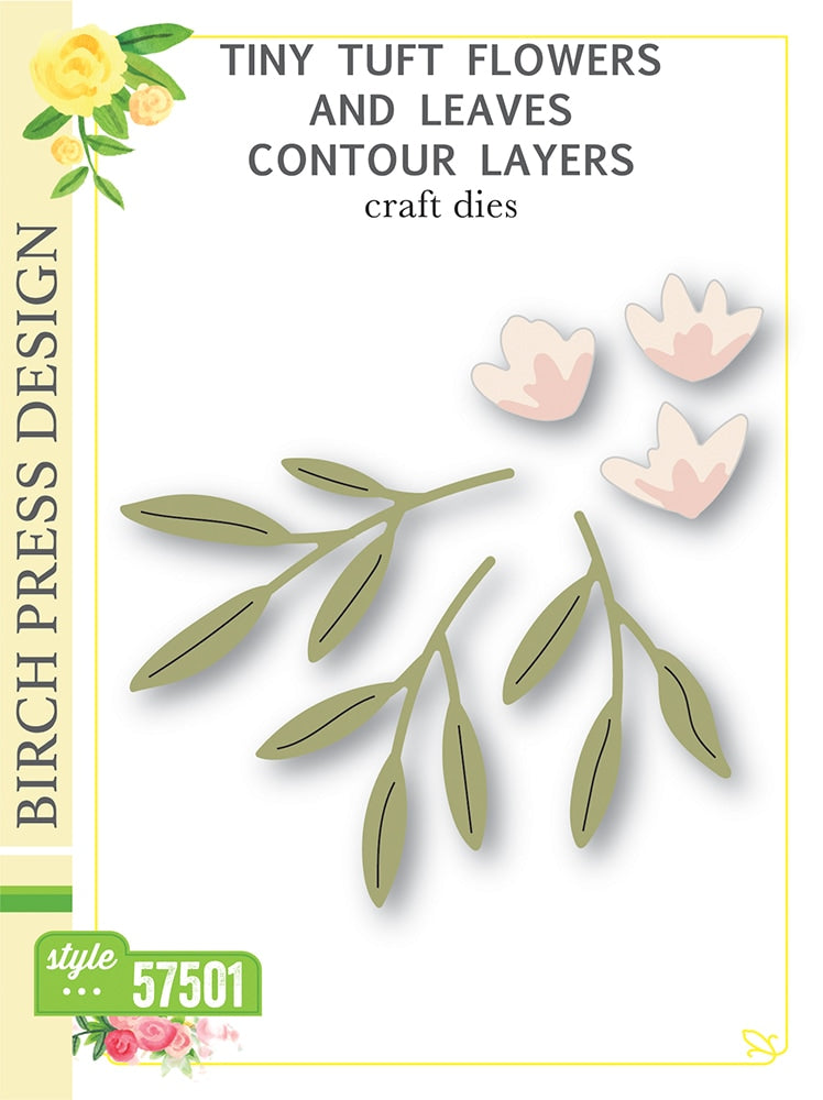 Birch Press Stanzschablone - Tiny Tuft Flowers and Leaves Contour Layers
