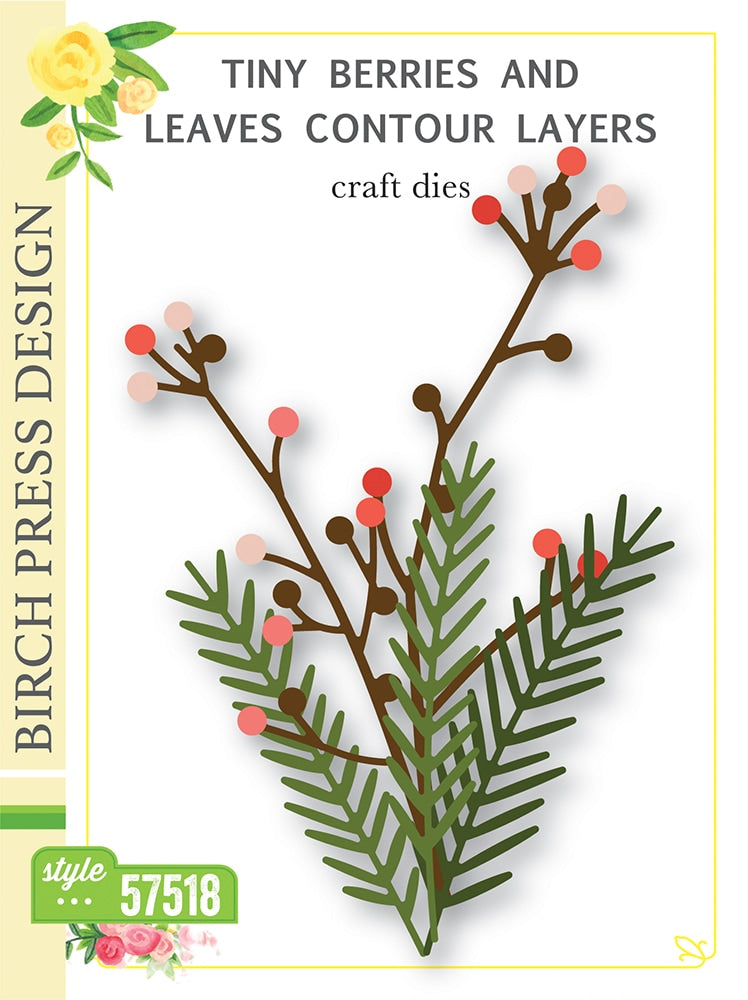 Birch Press Stanzschablone - 57518 Tiny Berries and Leaves Contour Layers