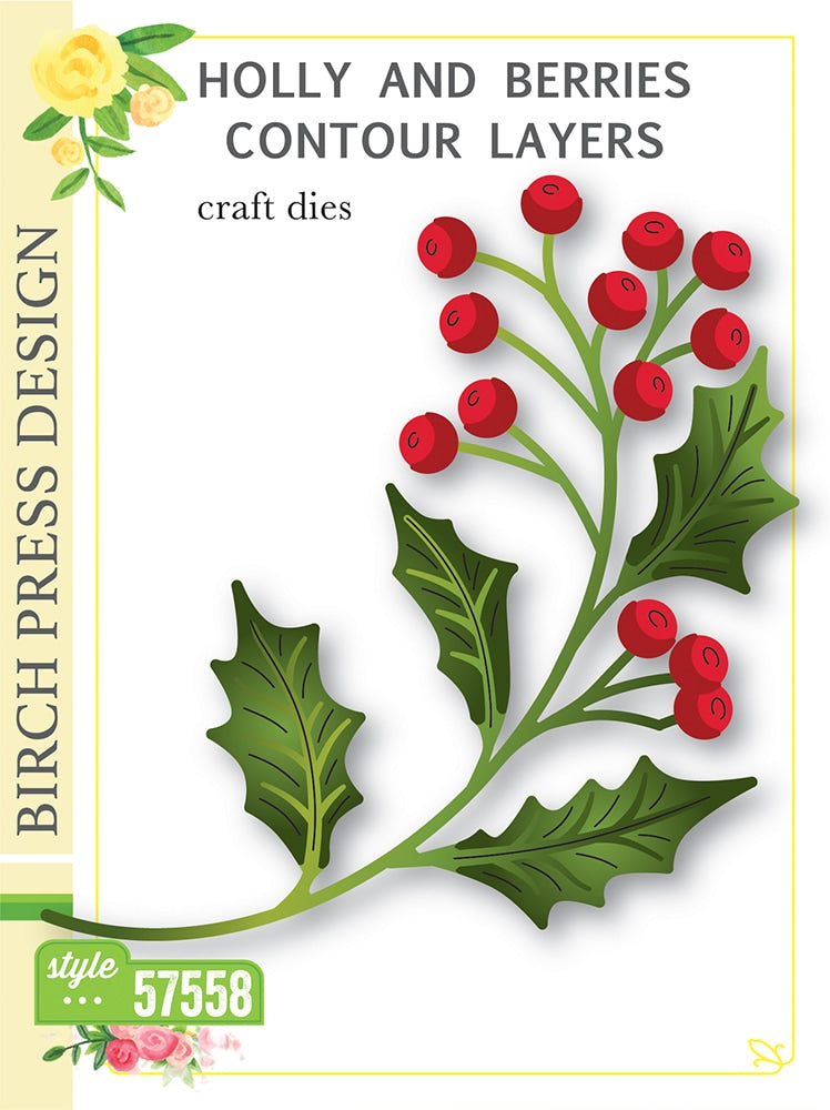 Birch Press Stanzschablone - 57558 Holly and Berries Contour Layers