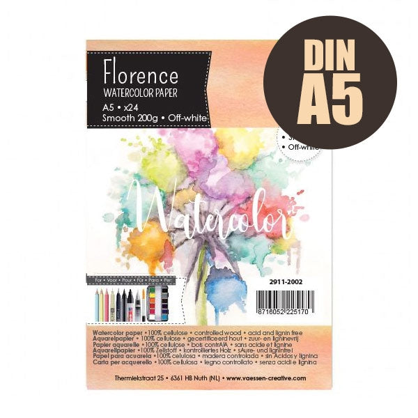 Florence Aquarellpapier Smooth Off-White A5 24 Blatt 200g/m²