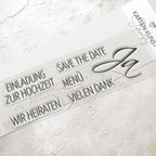 Stempel Hochzeit & Einladung Clear Stamps KK-0018 Textstempel Save the Date, Einladung zur Hochzeit, Wir heiraten, Menü, Vielen Dank, Ja