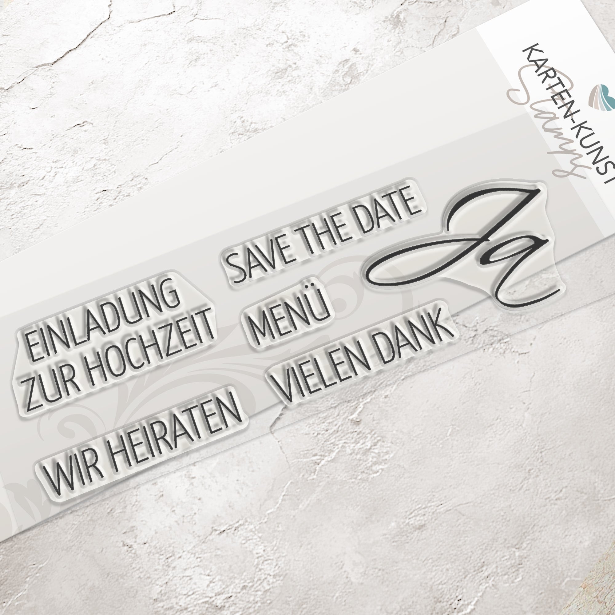 Stempel Hochzeit & Einladung Clear Stamps KK-0018 Textstempel Save the Date, Einladung zur Hochzeit, Wir heiraten, Menü, Vielen Dank, Ja