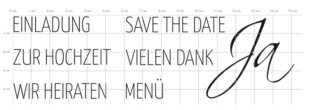 Stempel Hochzeit & Einladung Clear Stamps KK-0018 Textstempel Save the Date, Einladung zur Hochzeit, Wir heiraten, Menü, Vielen Dank, Ja