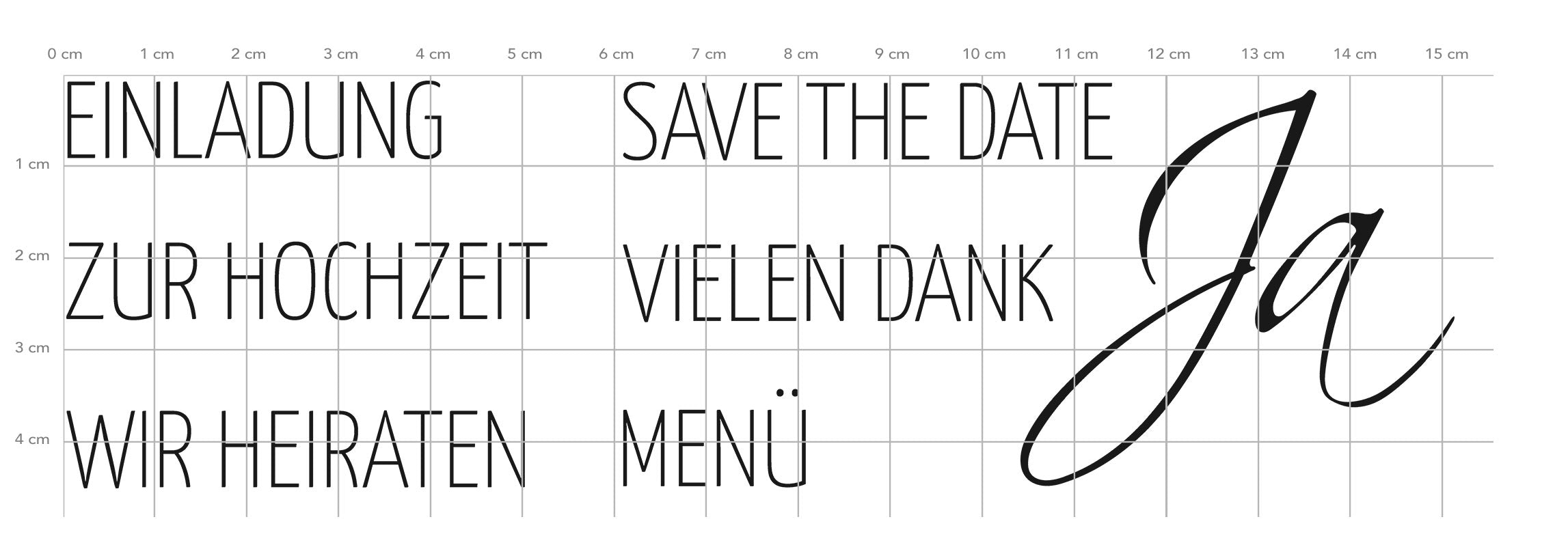 Stempel Hochzeit & Einladung Clear Stamps KK-0018 Textstempel Save the Date, Einladung zur Hochzeit, Wir heiraten, Menü, Vielen Dank, Ja