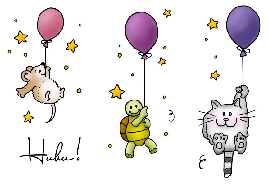 Karten-Kunst Clear Stamp Set - Viecher auf Ballonfahrt