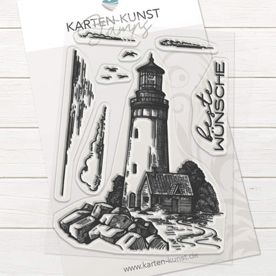 Karten-Kunst Clear Stamps KK-0244 - Leuchtturm Maritimes Stempelset mit Spruch