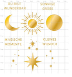 Hot Foil Schablonen Sonne, Mond & Sterne – Sprüche deutsch